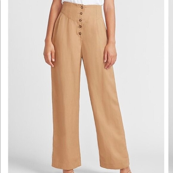 Express Linen super high rise beige button fly pants - Picture 1 of 11